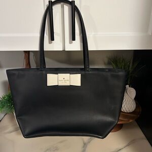kate spade Black Leather Tote with Cream Bow Detail